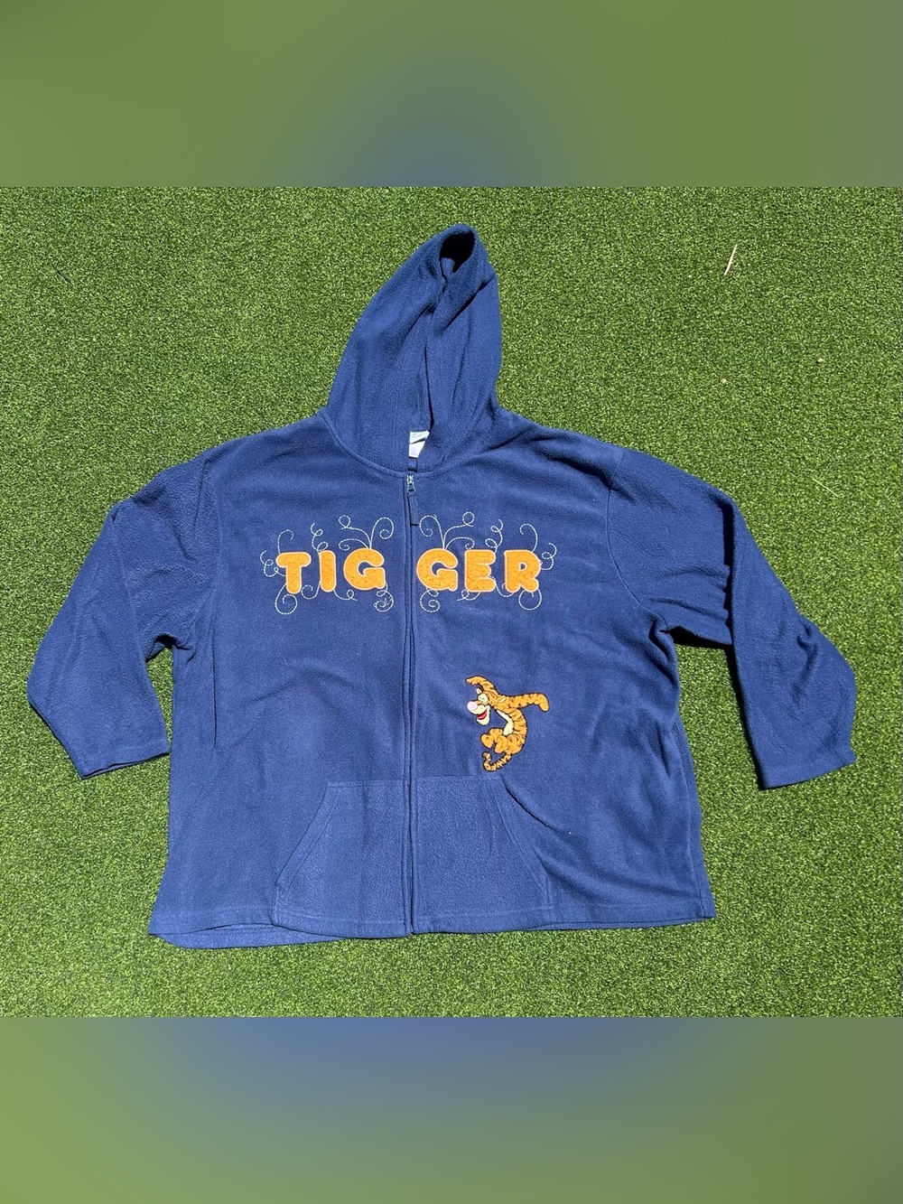 Size 4X fits like L Disney Blue Tigger Fleece Zip Hoodie Embroidered